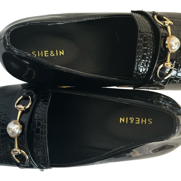 She & in Black shoes mid heel square toe block size 7.5 (Woman's) - Picture 3 of 7